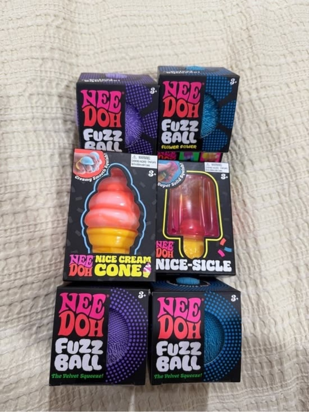 Needoh Party Pack Includes 4 Fuzz Balls, 1 Nice Cream Cons and 1 Nice Sicle